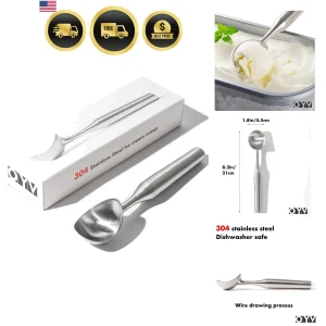 304 Stainless Steel Ice Cream Scoop, Ergonomically Designed Handle for Comfor...