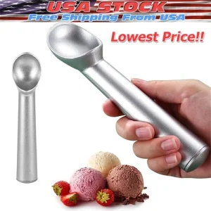 Anti Freeze Ice Cream Scoop - Frozen Yogurt Gelato Sorbet Spoon Scooper Silver